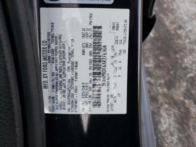 3FAHP0DC6AR276306 - 2010 FORD FUSION SPORT BLACK photo 12