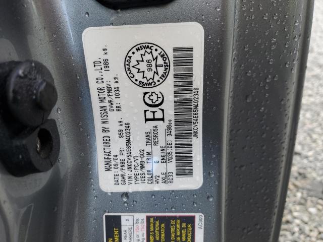 JNKCV54E65M402346 - 2005 INFINITI G35 GRAY photo 12