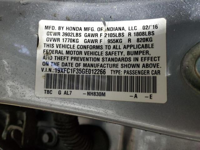 19XFC1F35GE012266 - 2016 HONDA CIVIC EX SILVER photo 13