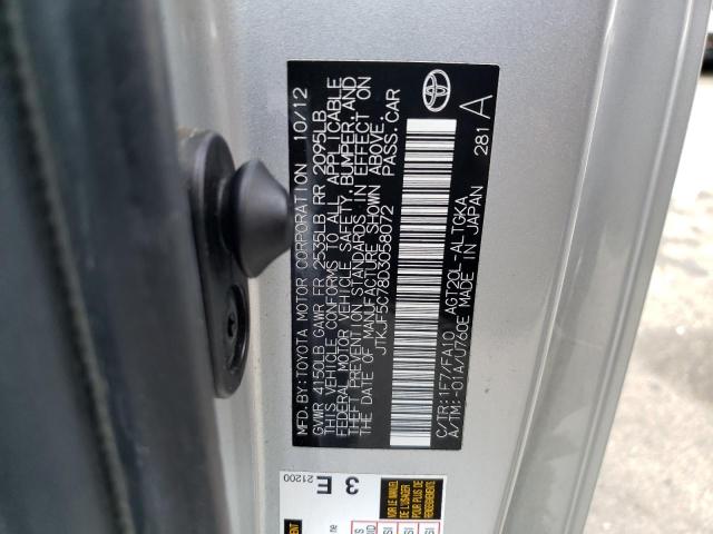 JTKJF5C78D3058072 - 2013 TOYOTA SCION TC SILVER photo 12