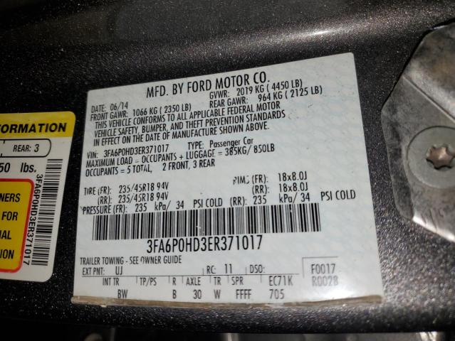 3FA6P0HD3ER371017 - 2014 FORD FUSION SE GRAY photo 12