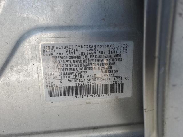 3N1AB7AP4EY246732 - 2014 NISSAN SENTRA S GRAY photo 12