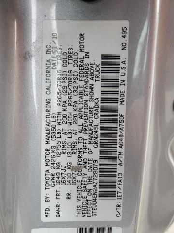 5TEUU4EN2AZ728079 - 2010 TOYOTA TACOMA ACCESS CAB Күміс фото 12