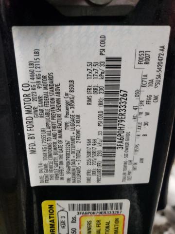 3FA6P0H79ER333267 - 2014 FORD FUSION SE BLACK photo 12