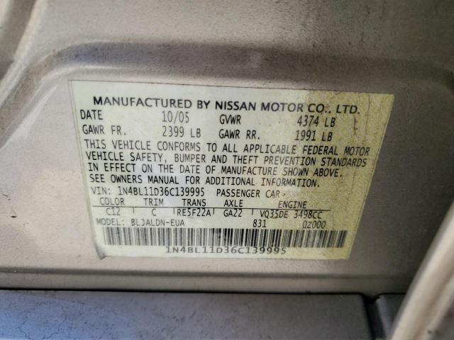 1N4BL11D36C139995 - 2006 NISSAN ALTIMA SE SILVER photo 12