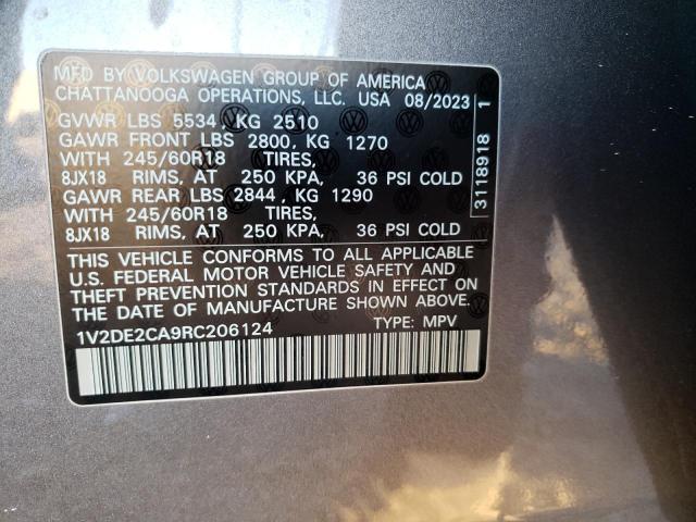 1V2DE2CA9RC206124 - 2024 VOLKSWAGEN ATLAS CROS SE Серебристый фото 12