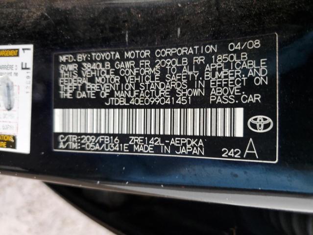 JTDBL40E099041451 - 2009 TOYOTA COROLLA BASE BLACK photo 12