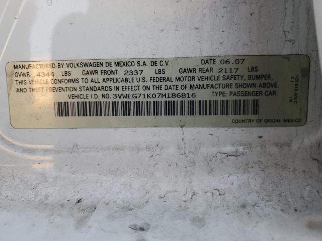 3VWEG71K07M186816 - 2007 VOLKSWAGEN JETTA WOLFSBURG 白色 照片 12