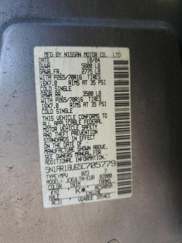 5N1AR18U65C705779 - 2004 NISSAN PATHFINDER LE GRAY photo 13