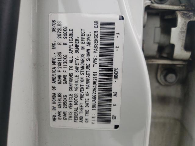 19UUA66226A062191 - 2006 ACURA 3.2TL WHITE photo 12