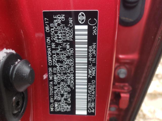 JTDKARFUXH3051780 - 2017 TOYOTA PRIUS RED photo 12