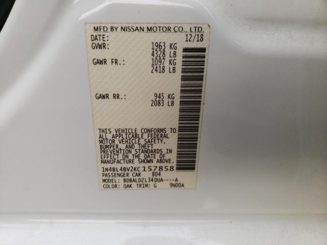 1N4BL4BV2KC157858 - 2019 NISSAN ALTIMA S WHITE photo 13