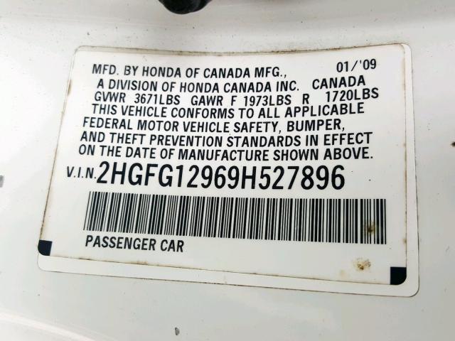 2HGFG12969H527896 - 2009 HONDA CIVIC EXL  照片 10