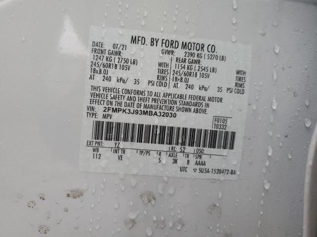 2FMPK3J93MBA32030 - 2021 FORD EDGE SEL WHITE photo 13