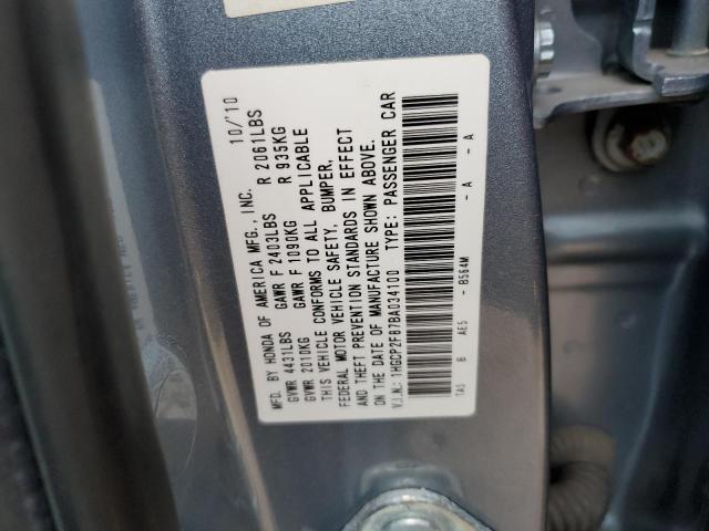 1HGCP2F87BA034100 - 2011 HONDA ACCORD EXL BLUE photo 12