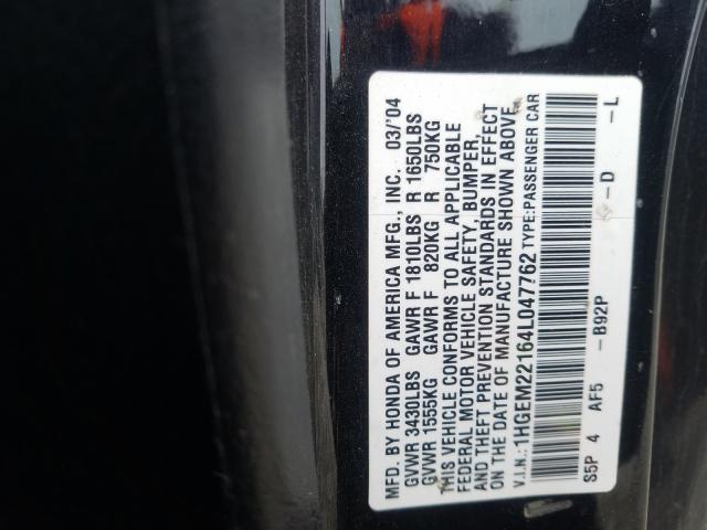 1HGEM22164L047762 - 2004 HONDA CIVIC DX VP  foto 10