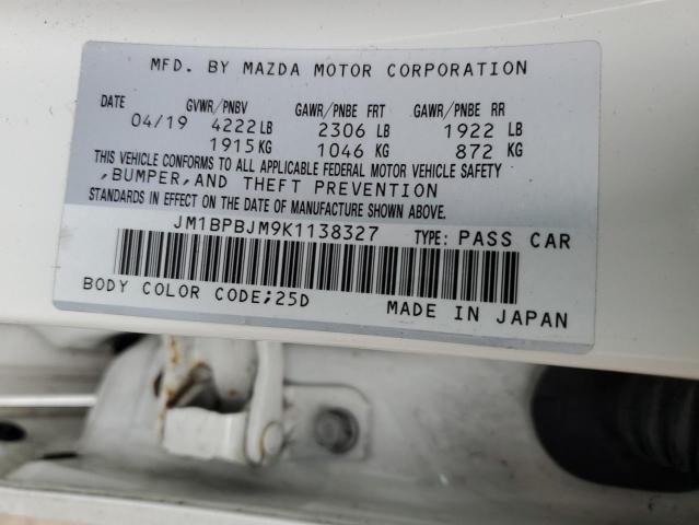 JM1BPBJM9K1138327 - 2019 MAZDA 3 WHITE photo 12