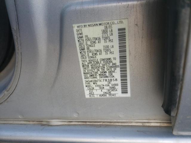 5N1AR18U75C783858 - 2005 NISSAN PATHFINDER LE 银色 照片 13