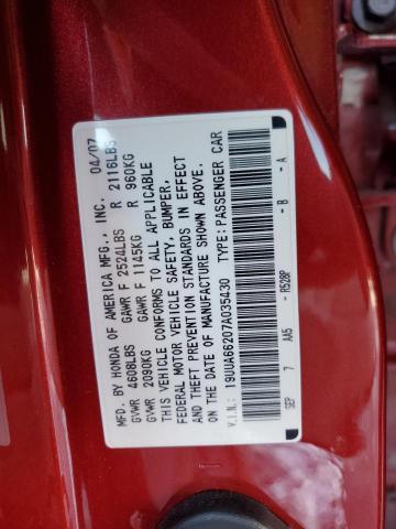 19UUA66207A035430 - 2007 ACURA TL RED photo 12