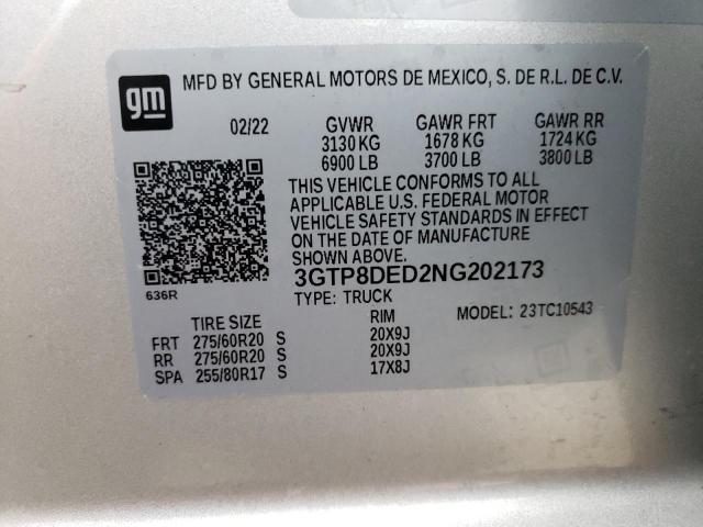 3GTP8DED2NG202173 - 2022 GMC SIERRA LIM C1500 SLT SILVER photo 12