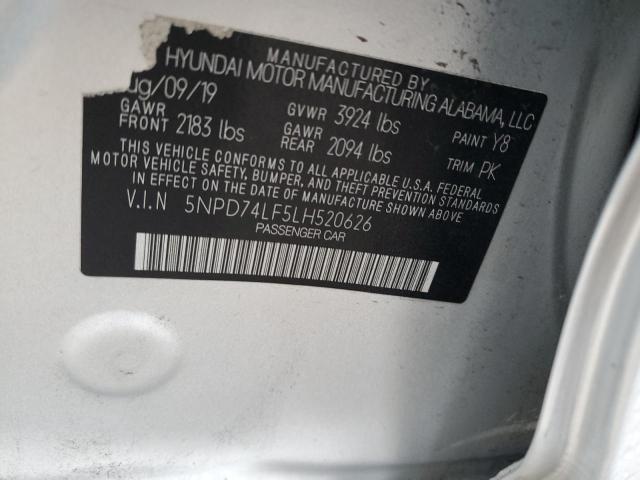 5NPD74LF5LH520626 - 2020 HYUNDAI ELANTRA SE SILVER photo 12