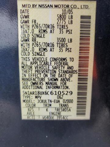 5N1AR18UX6C610529 - 2006 NISSAN PATHFINDER LE BLUE photo 14