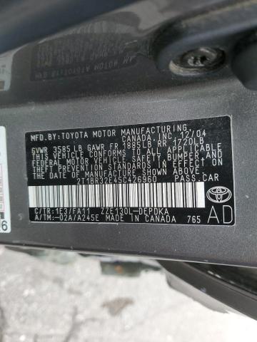 2T1BR32E45C426960 - 2005 TOYOTA COROLLA CE GRAY photo 12