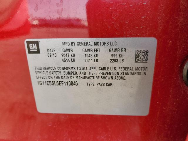 1G11C5SL6EF110046 - 2014 CHEVROLET MALIBU 1LT 红色 照片 12