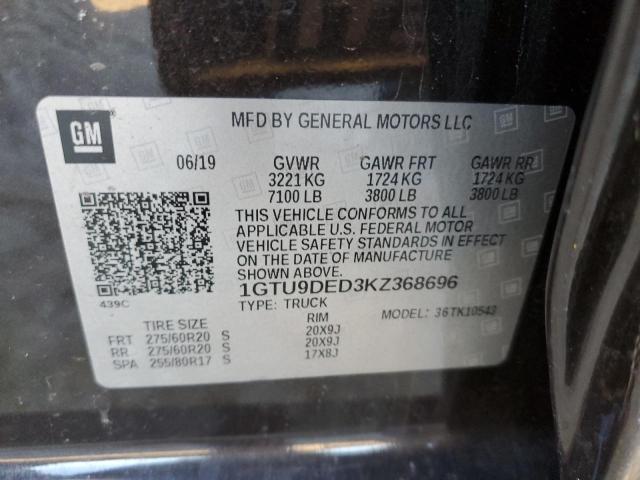 1GTU9DED3KZ368696 - 2019 GMC SIERRA K1500 SLT BROWN photo 12