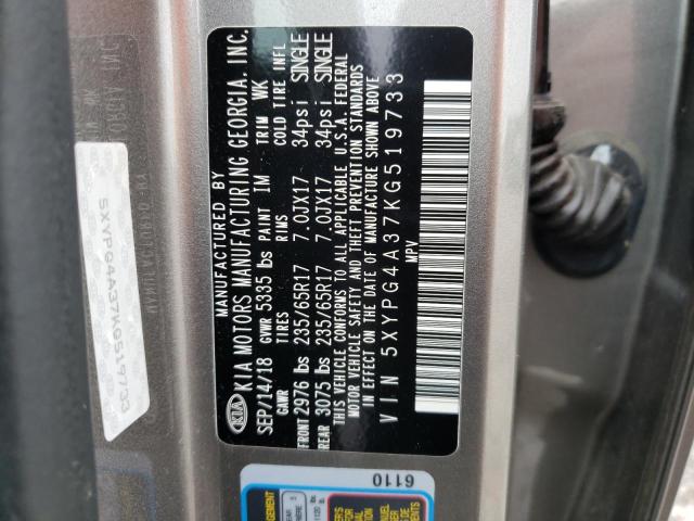 5XYPG4A37KG519733 - 2019 KIA SORENTO L GRAY photo 13