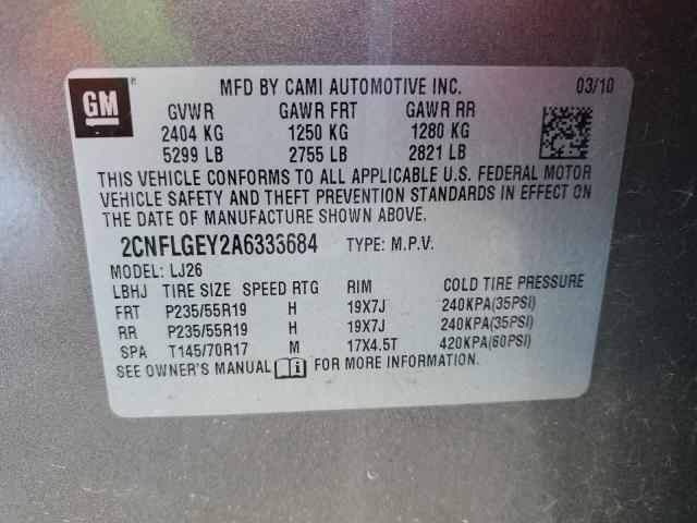 2CNFLGEY2A6333684 - 2010 CHEVROLET EQUINOX LTZ GRAY photo 14