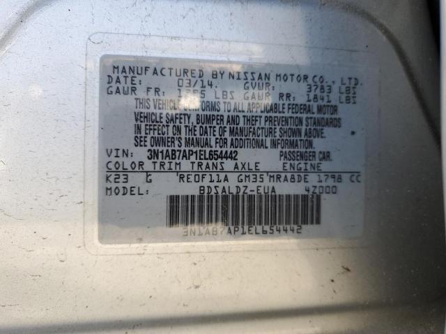 3N1AB7AP1EL654442 - 2014 NISSAN SENTRA S SILVER photo 12