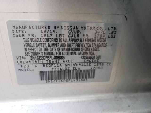 3N1CE2CP5FL405885 - 2015 NISSAN VERSA NOTE S SILVER photo 13