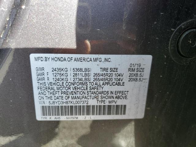 5J8YD3H87KL007372 - 2019 ACURA MDX ADVANCE CHARCOAL photo 14