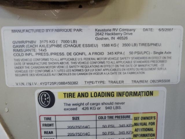 4YDT25R208B450382 - 2008 KEYSTONE OUTBACK WHITE photo 10