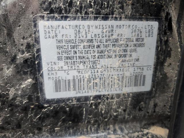 3N1AB7AP6KY215672 - 2019 NISSAN SENTRA S BLACK photo 12