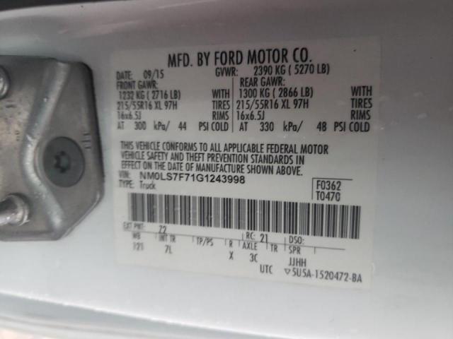 NM0LS7F71G1243998 - 2016 FORD TRANSIT CO XLT WHITE photo 13