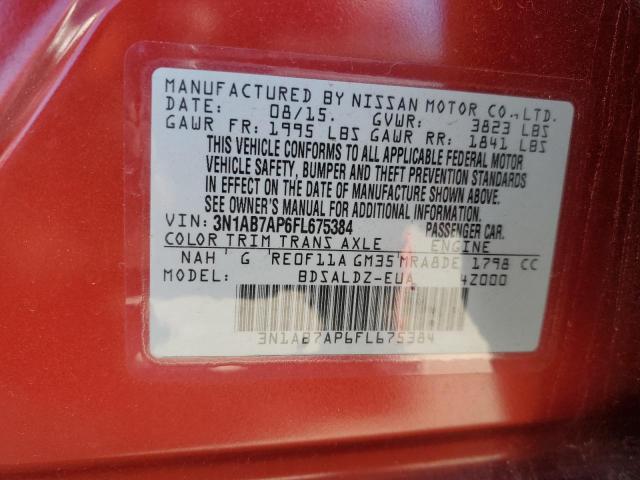 3N1AB7AP6FL675384 - 2015 NISSAN SENTRA S RED photo 12