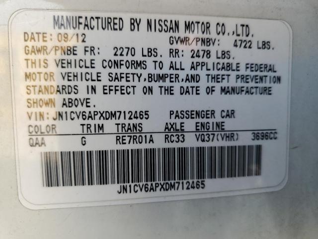 JN1CV6APXDM712465 - 2013 INFINITI G37 BASE WHITE photo 12