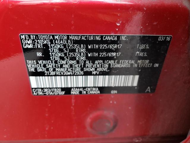 2T3BFREV3GW472926 - 2016 TOYOTA RAV4 LE RED photo 13