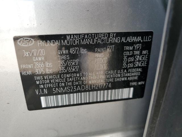 5NMS23AD8LH217774 - 2020 HYUNDAI SANTA FE SE SILVER photo 14