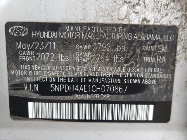 5NPDH4AE1CH070867 - 2012 HYUNDAI ELANTRA GLS SILVER photo 12