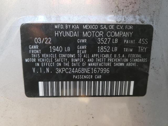 3KPC24A68NE167996 - 2022 HYUNDAI ACCENT SE SILVER photo 12