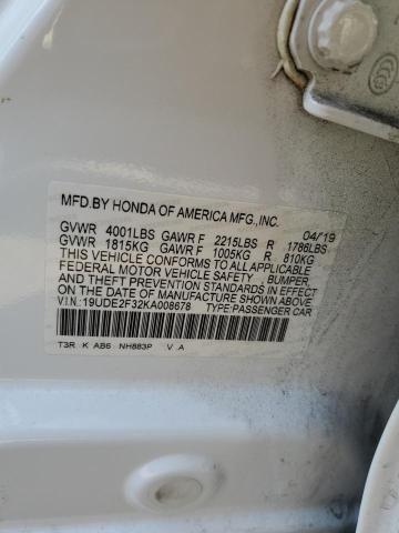 19UDE2F32KA008678 - 2019 ACURA ILX WHITE photo 12