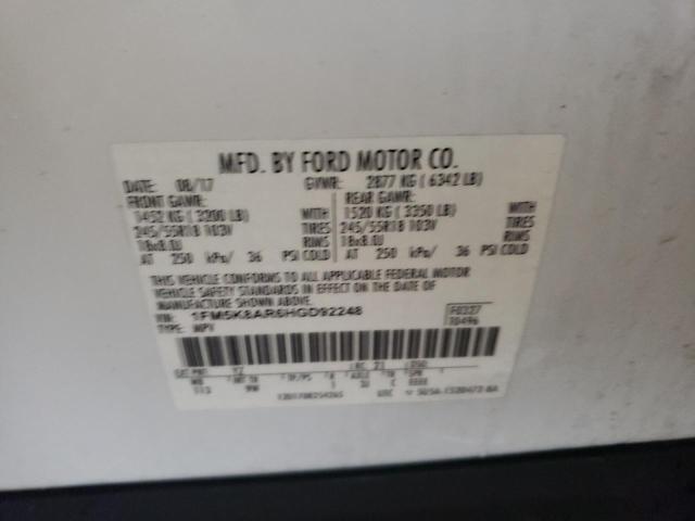 1FM5K8AR6HGD92248 - 2017 FORD EXPLORER POLICE INTERCEPTOR Weiß Foto 12