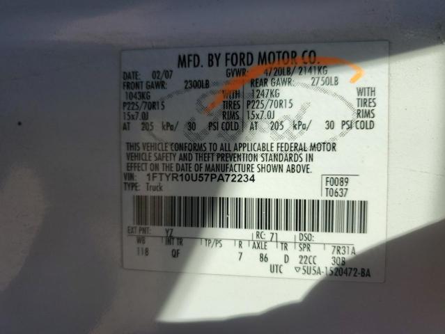 1FTYR10U57PA72234 - 2007 FORD RANGER WHITE photo 12