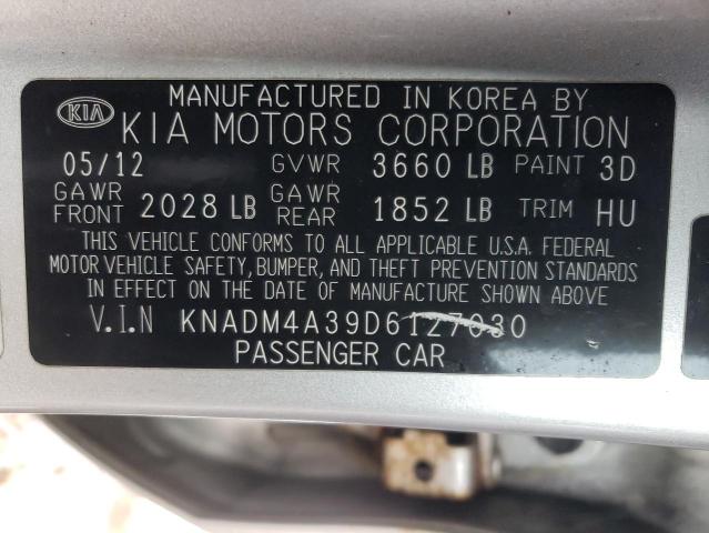 KNADM4A39D6127030 - 2013 KIA RIO LX SILVER photo 12