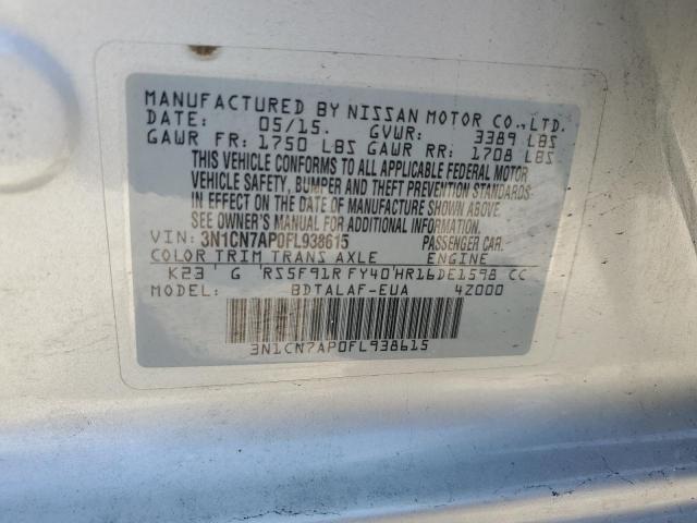 3N1CN7AP0FL938615 - 2015 NISSAN VERSA S SILVER photo 13