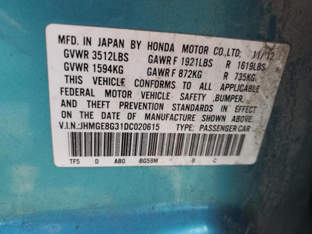 JHMGE8G31DC020615 - 2013 HONDA FIT BLUE photo 13