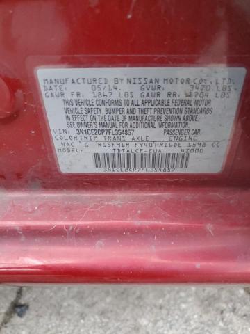 3N1CE2CP7FL354857 - 2015 NISSAN VERSA NOTE S RED photo 12